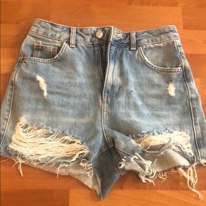 Topshop Moto Mom Jean Shorts - Distressed Denim